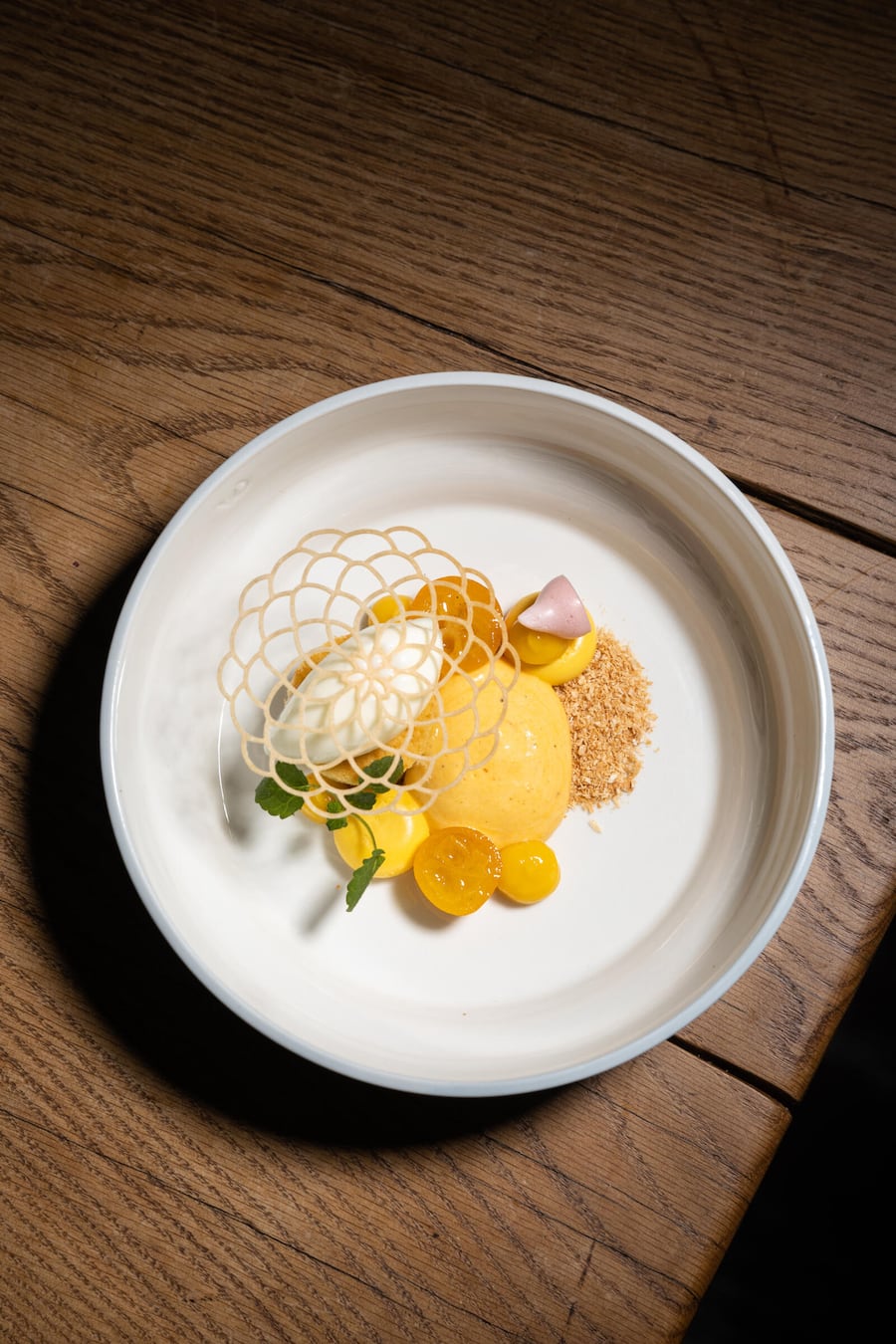 Restaurant Wöschi Gericht: Joghurt & Passionsfrucht (Zitrusfrüchte, Grüne Mango, Olivenöl) Fotografiert am 14.03.2023