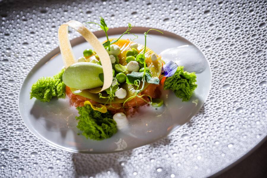 GaultMillau Gastgeber des Jahres 2023 by NESPRESSO: In Basilikum marinierter Lachs, GinTonic