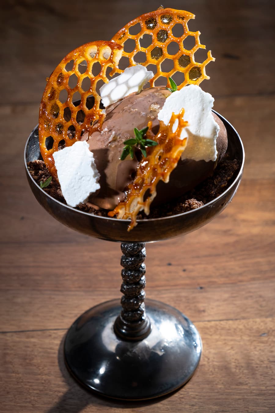 Glaces chocolat 70%, crumble choco, huile d'olive vierge