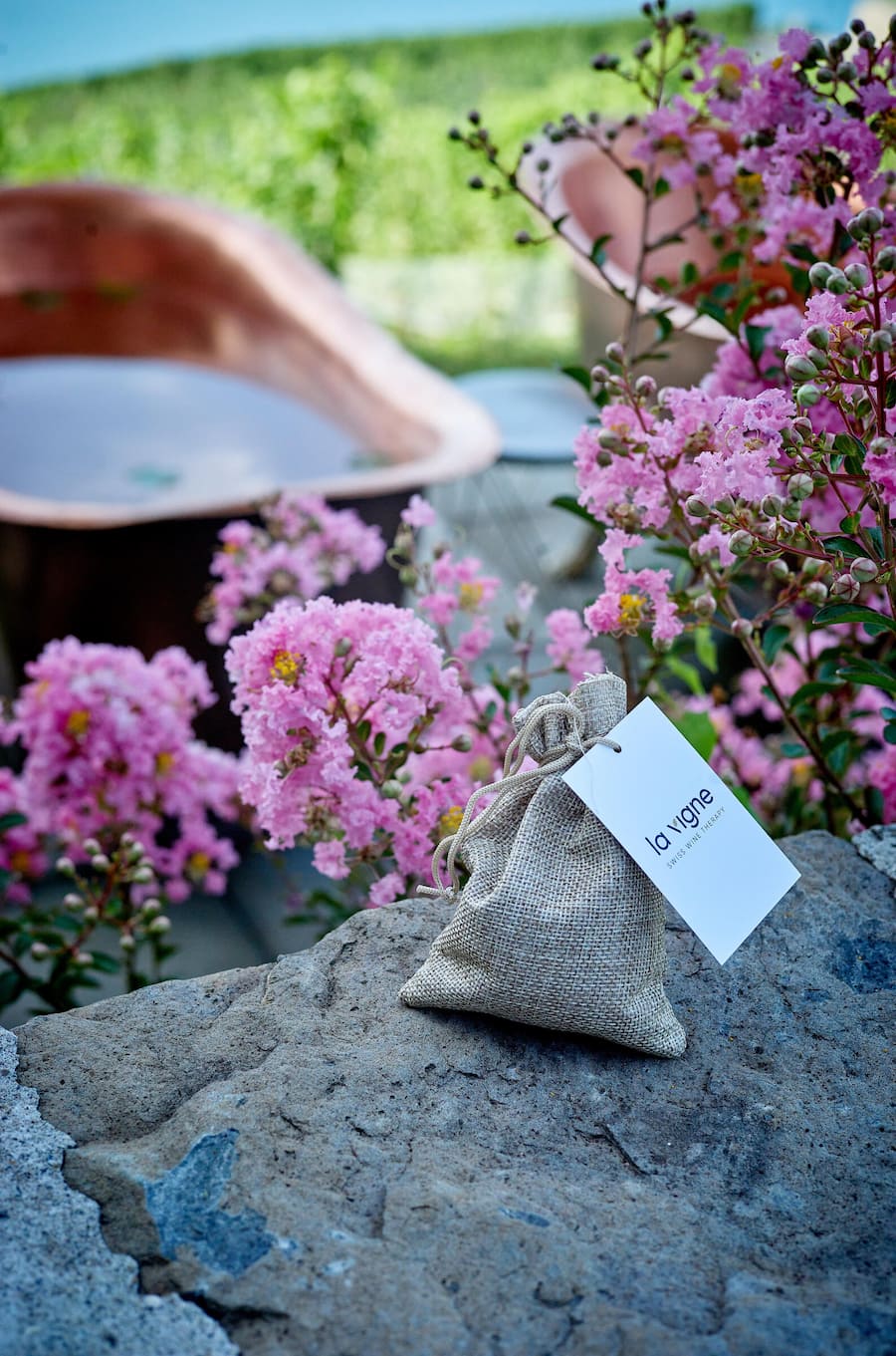 Eric et Bertrand Bovy, du domaine Bovy invite une therapie par le vin avec pour gommage le marc de vin moulin et pour lâenveloppement de la lie de vin et en prenant le bain un verre du chasselas © sedrik Nemeth