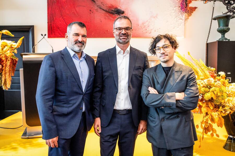 28.08.2023 - Zürich - Hotel des Jahres Dolder Grand. GaultMillau 2024, v.l Michael Böhler (Zürcher Hotelvereinigung), Thomas Wüthrich, Pascal Grob (Zürich Ist)