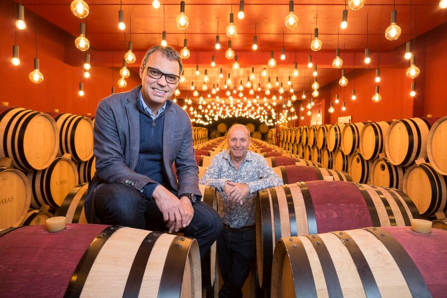 Weingut Domaine Balavaud in Vétroz VS - Jean-René Germanier (r.) und Gilles Besse. Grosses Chasselas-Tasting SoBli Mai 2021.