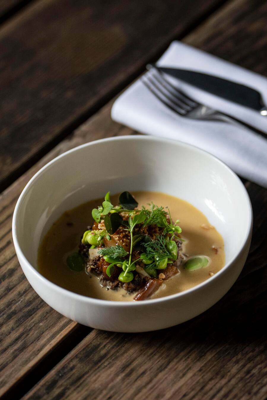 19.07.2923; Bern: UBS-Fourhander Steinhalle Bern; Zwischengang von Markus Pascal Steffen, Pilze, Milken, Edamame und Miso. © Valeriano Di Domenico