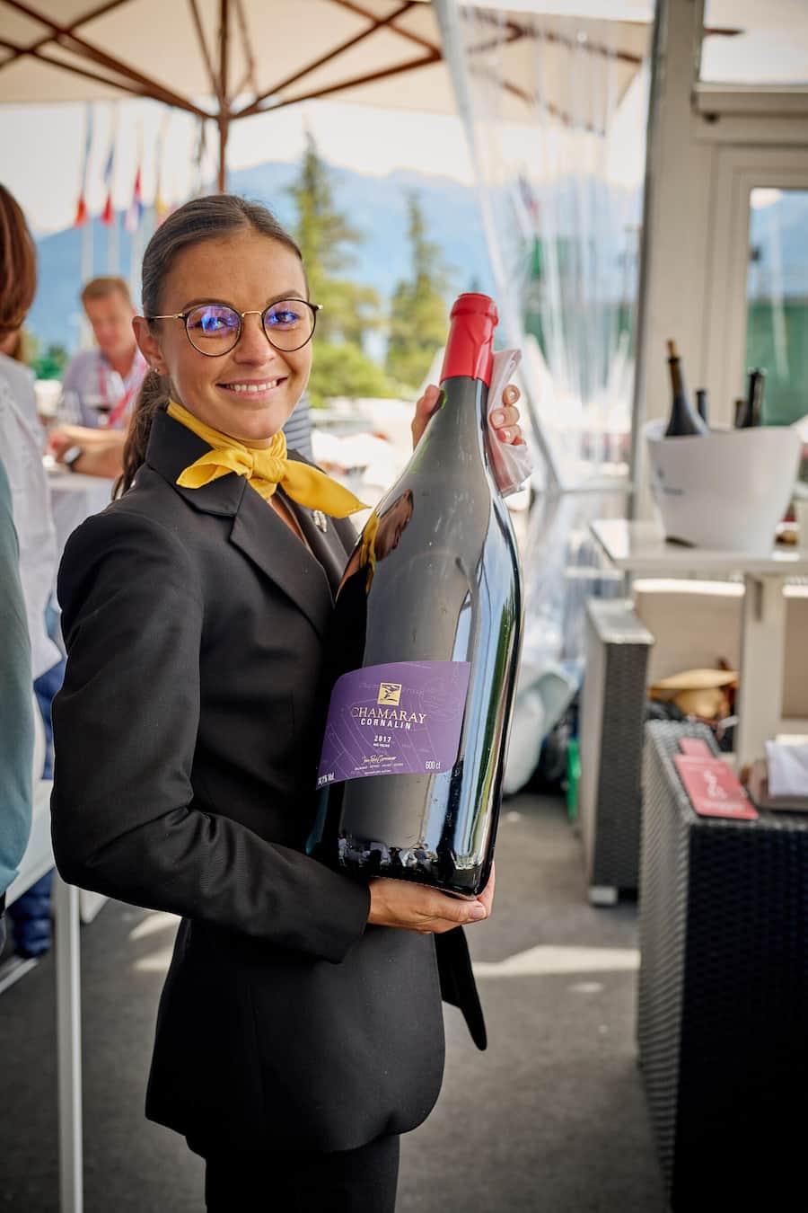 Crans Montana le 2 et 3 septembre 2023 , l EUROPEAN OMEGA MASTERS, tournoi de golf prestigieux sur le haut plateau , Franck Giovannini, chef étoilé de lâhôtel de ville de Crissier, a préparé pour 25 privilégiés sur le stand de l ASGIun menu en en couleurs avec un accord de vin de la Cave jean rené Germanier à Vétroz présenté par Gilles BESSE. © Sedrik Nemeth