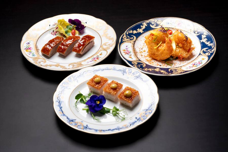 Chefs United , Bürgenstock, Peking Ente, Sautierte Riesencrevetten, Knuspriger Schweinebauch, von Tak-Lau Yuen