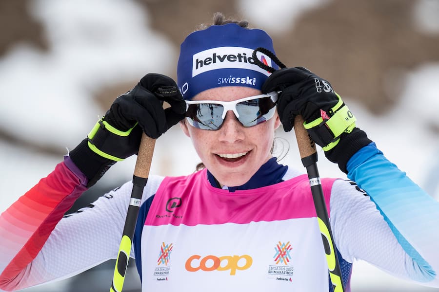 51. SKI MARATHON, ENGADINER, 51. ENGADINER SKI MARATHON, Switzerland's Nathalie von Siebenthal reacts after win the 51st annual Engadin skiing marathon, in St. Moritz, Switzerland, 10 March 2019. (KEYSTONE/Ennio Leanza)