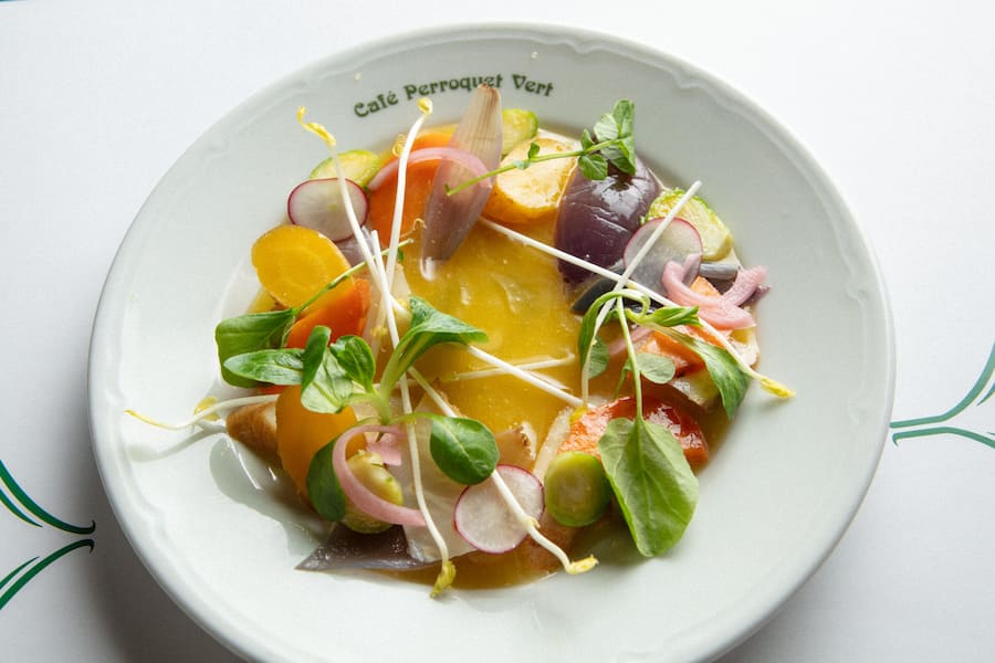 Wintergemüse mit Honig-Oliven-Emulsion