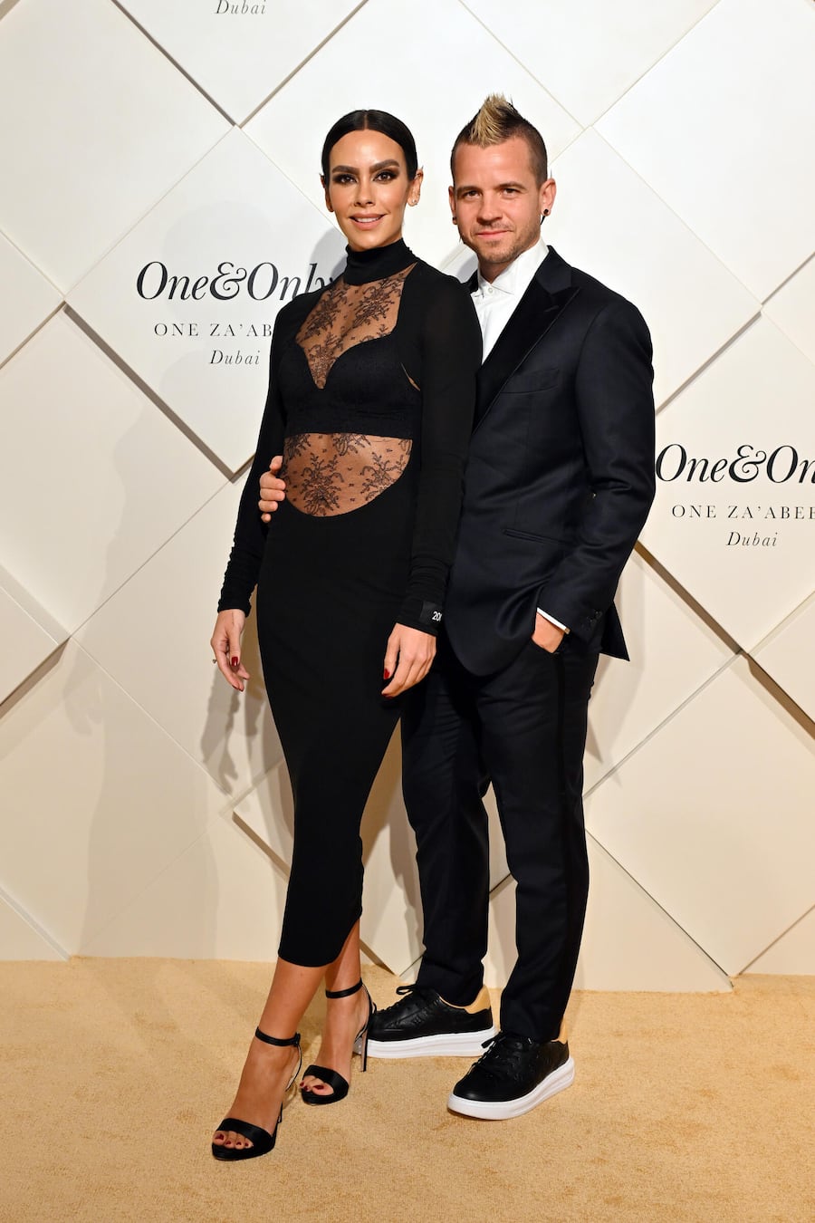 DUBAI, UNITED ARAB EMIRATES - FEBRUARY 10: Cristina Pedroche and Dabiz Muñoz attend the Grand Opening of One&Only One Zaâabeel, the first vertical urban resort by One&Only, on 09-11 February 2024, in Dubai, United Arab Emirates. (Photo by Cedric Ribeiro/Getty Images for One&Only)