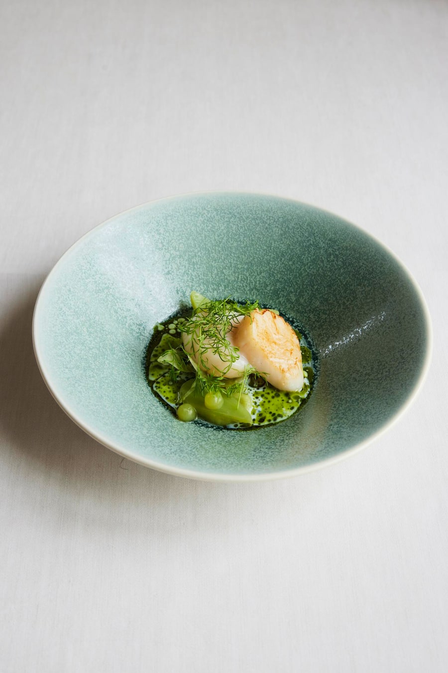 Gericht: Ganz in Grün: Gebratene Jakobsmuschel mit Fenchel und sensationeller Apfelsalsa.