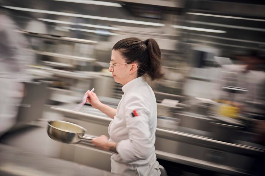 Souper UBS à 4 mains avec Guy Ravet et Lucrèce Lacchio au berceaux des sens à l'EHL, mardi 30 avril 2024 à Lausanne. (© Gabriel Monnet)