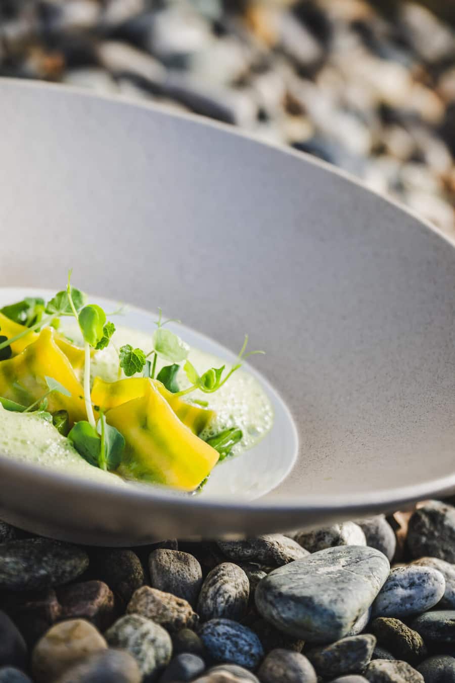 Ascona 2024: Mattias Rook: FAGOTTINI ALLA RICOTTA E SPINACI Limone salato â aglio orsino â piselli Spinat Ricotta Fagottini â Salzzitrone â Bärlauch â Erbsen
