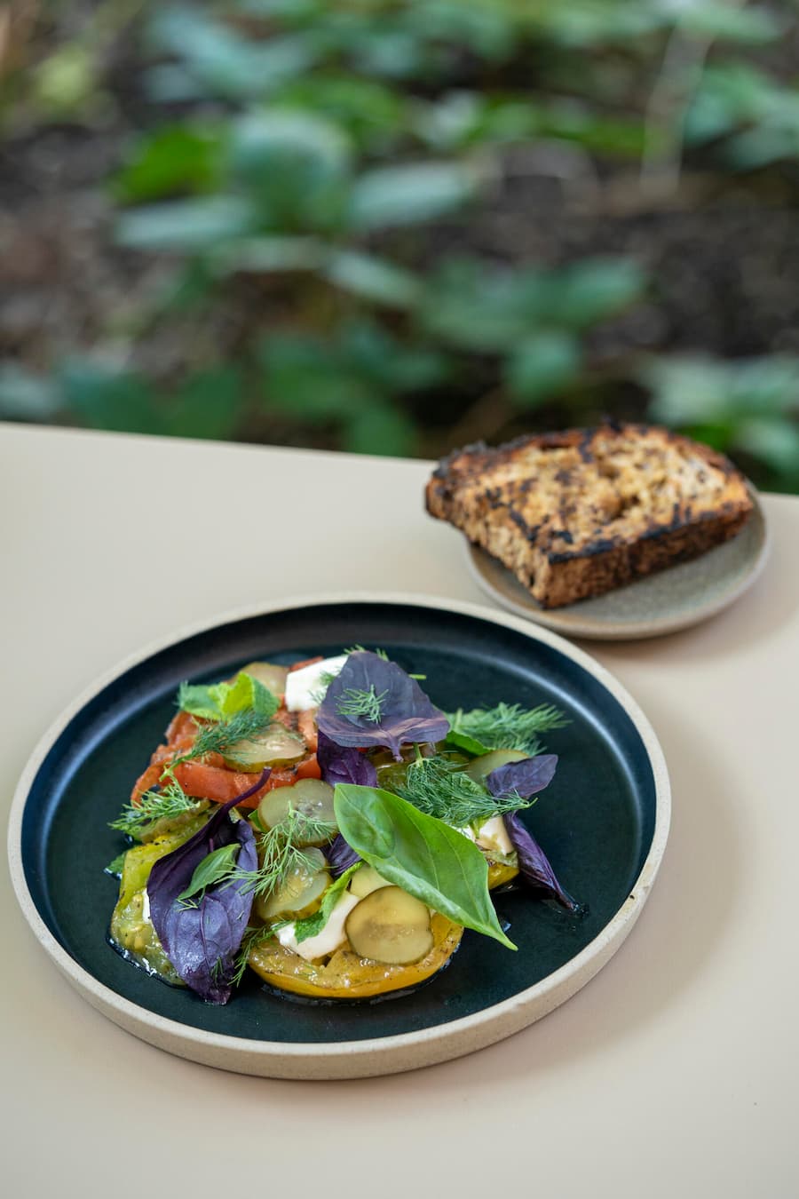 Restaurant Silex , George Tomlin , Zürich, kocht mit Big GreenEgg, Grilled Vegetables mit selbsthergestelltem Frischkäse