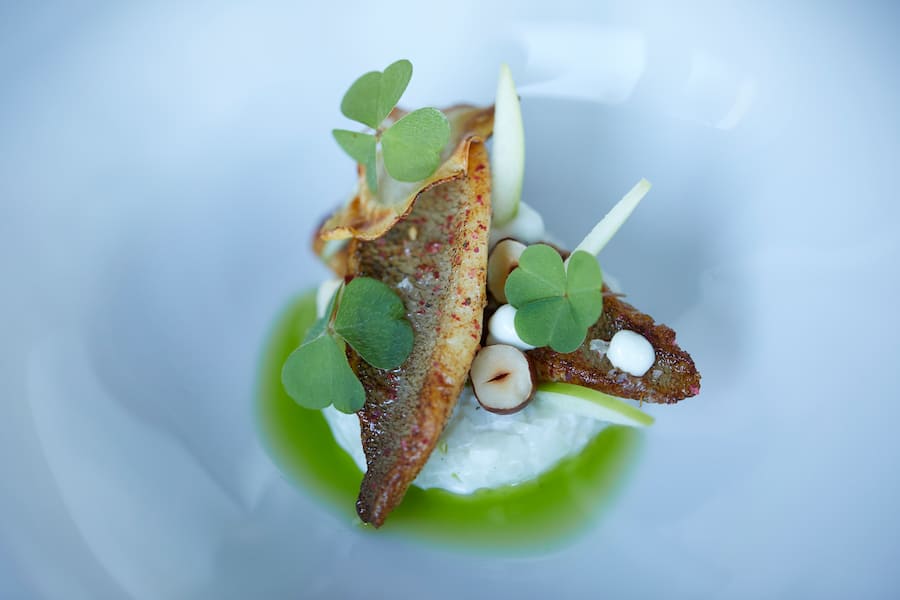 Eglifilets mit Topinambur-Tatar von Rolf Fuchs. Panorama Hartlisberg, Steiffisburg BE; 20.09.2018, Foto Lucian Hunziker