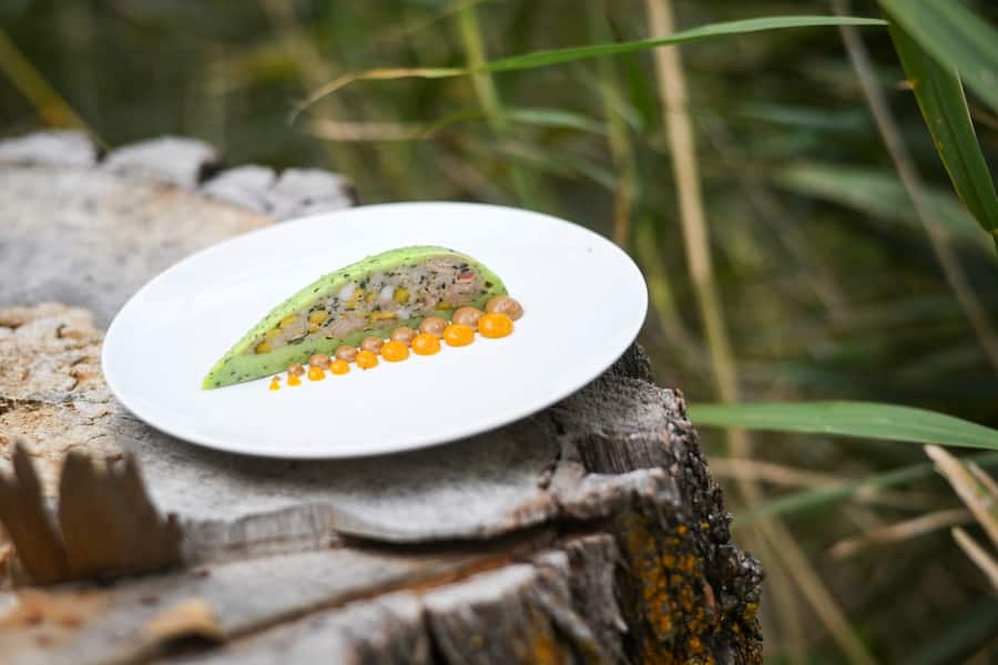 Une création de Romain Paillereau : pressé de cochon et volaille, vinaigre et orange