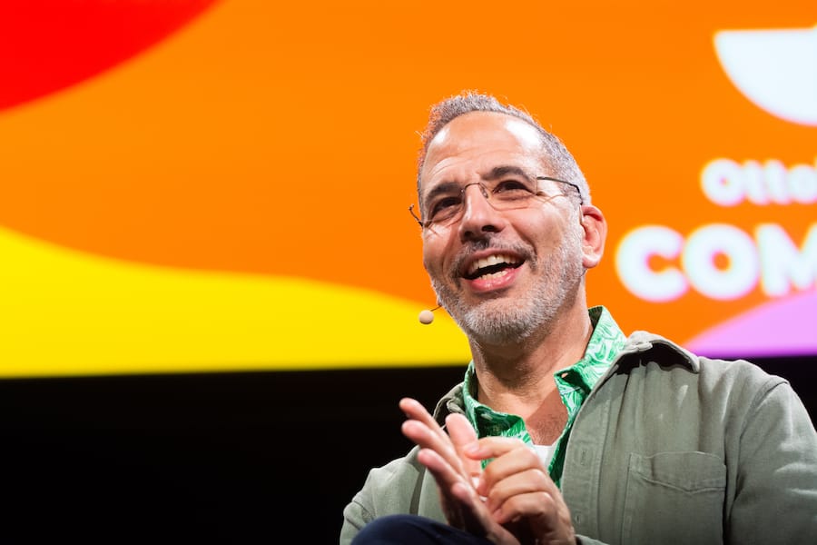 Chef Yotam Ottolenghi is on the stage of Confex Hall in Cologne, Germany, on November 5, 2024, during the lit.cologne 2024 special edition (Photo by Ying Tang/NurPhoto).