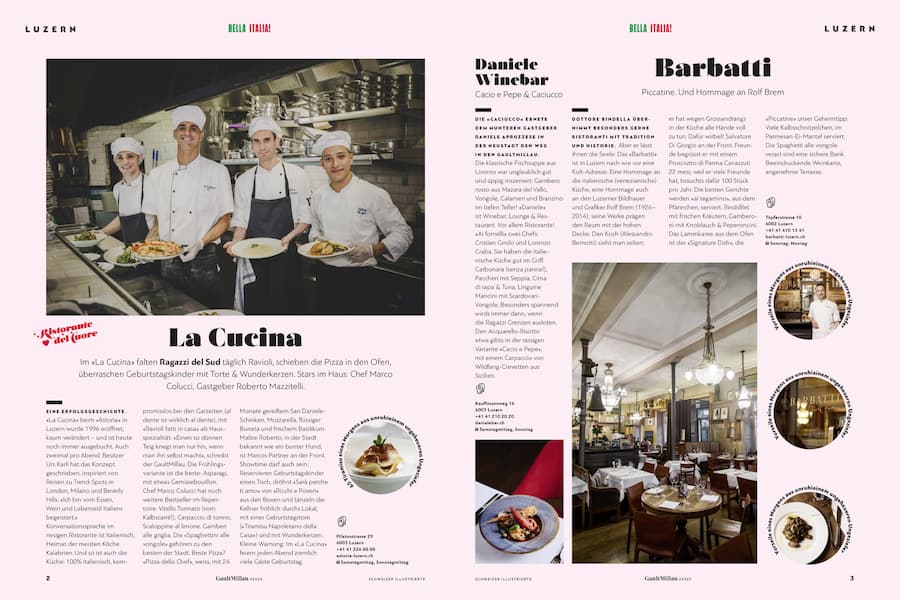 Layout Seite Belle Italia Magazin, Region Luzern