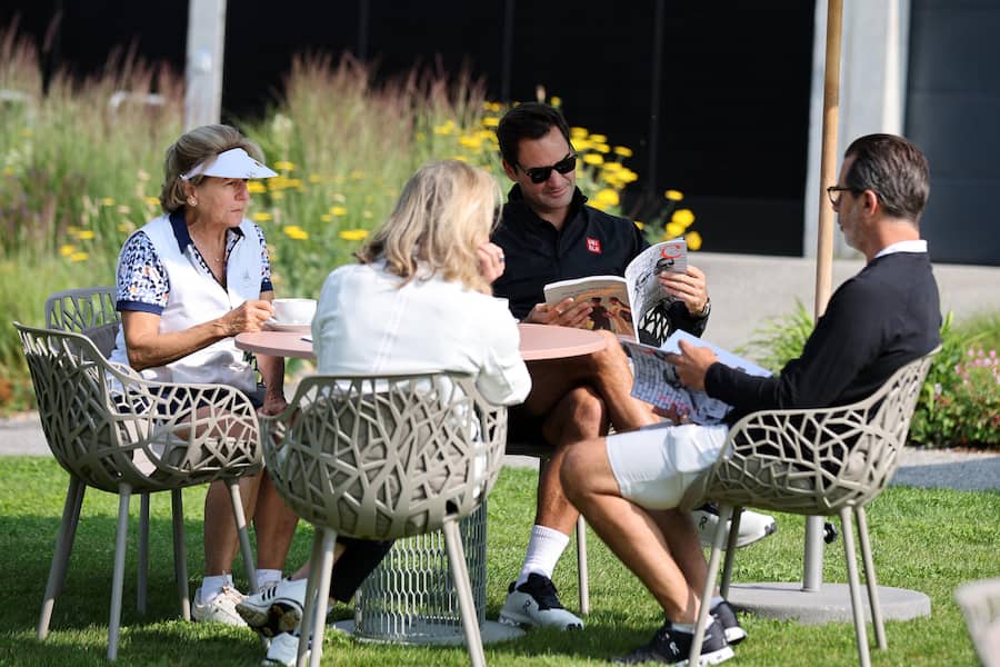 Lynette und Roger Federer mit Andreas Caminda Uccelin Caminda Golf Masters in Sagogn