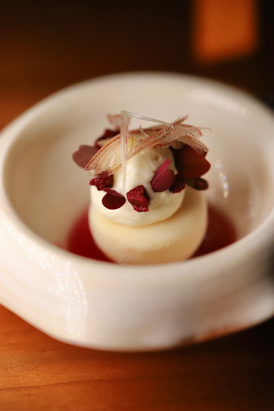 White Chocolate mousse with Myoga julienne on top