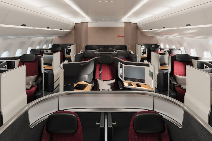 Die neue Business Class in der A350: Elegantes Design, modernste Technologie, Sitzheizung und Sitzkühlung, direkter Zugang zum Gang.