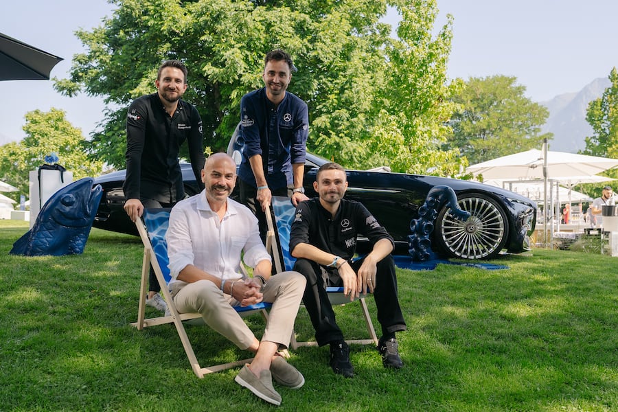 Marco Campanella, Patrick Bossart, Silvio Germann, Guy Ravet - Mercedes Vision Maybach Cabriolet - GaultMillau Garden Party 2025 - 17. August 2025 - Copyright Olivia Pulver