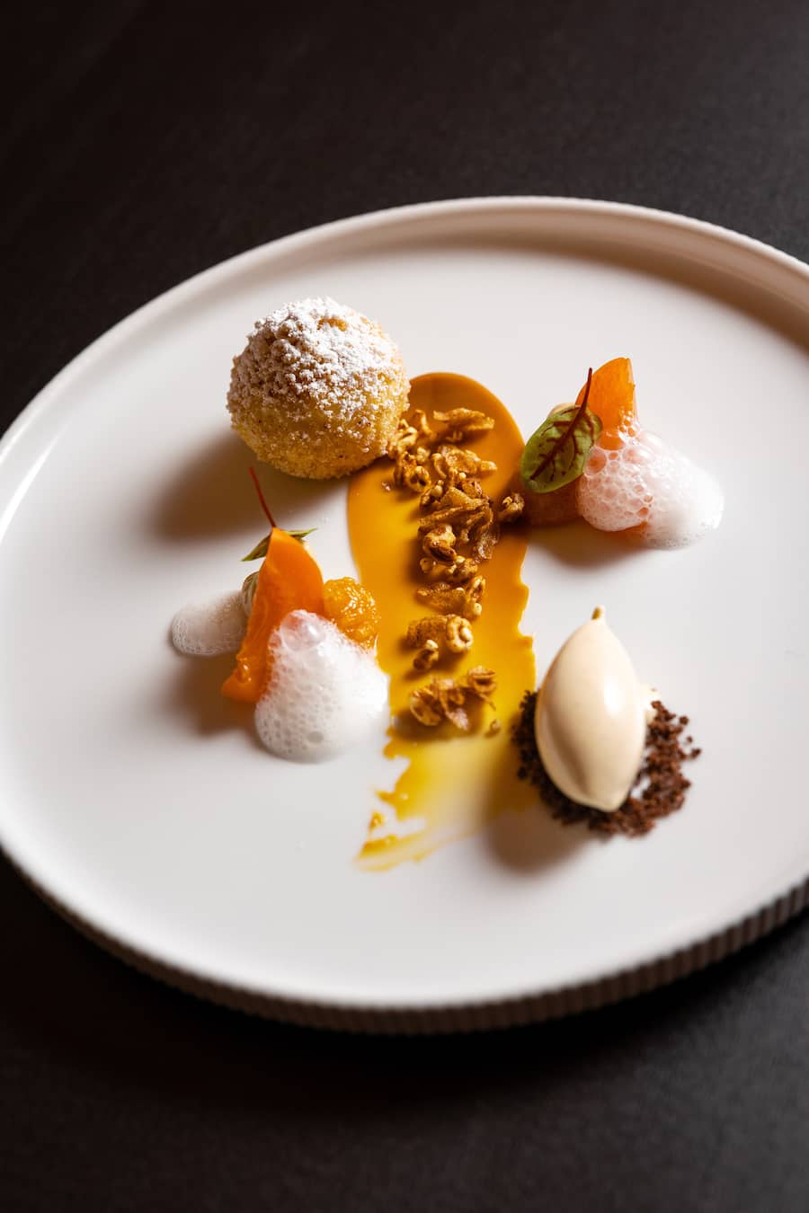 13.11.2025, Rehetobel AR, Gasthaus zum Gupf, Gericht; Topfenknödel mit Aprikose und Vanilleglace (photo by Remy Steiner for Gault Millau)
