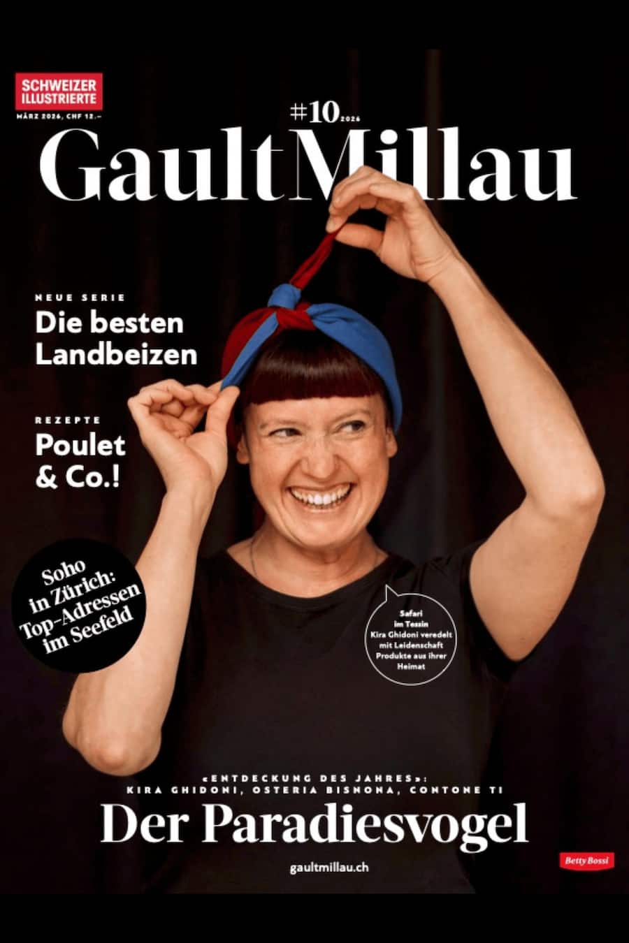 Auf dem Titelbild des neuen GaultMillau-Magazins. Kira Ghidoni, Contone TI.