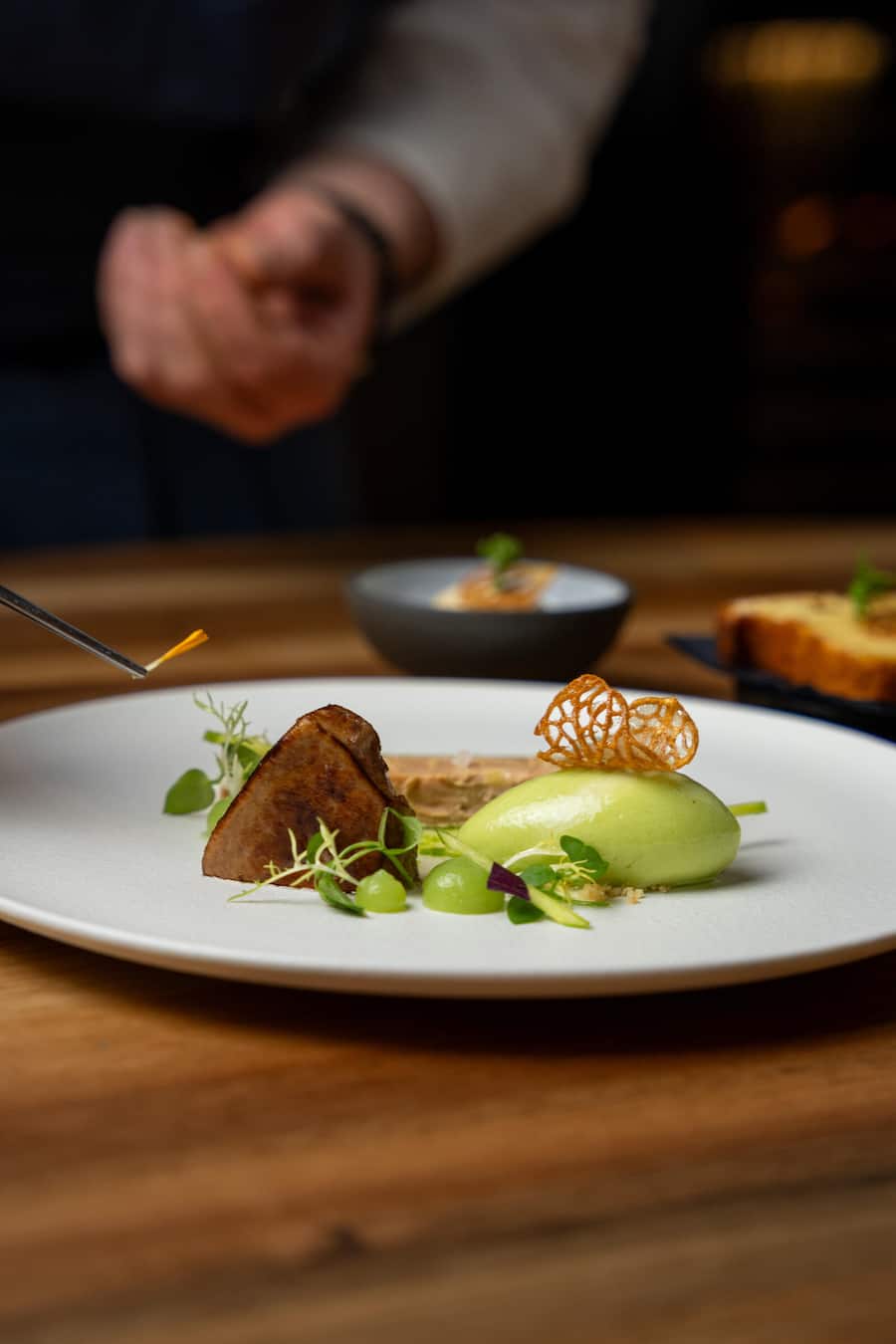Entenleber Variation mit Granny Smith Apfel und Verbene.
