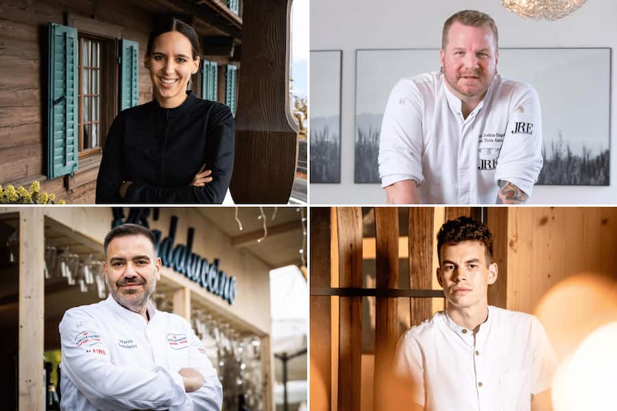 Die Amuse-Bouche Chefs 2026: (v. l. im Uhrzeigersinn) Noémie Bernard, Marc-Joshua Engel, Marco Badalucci, Aurélien Mettler.