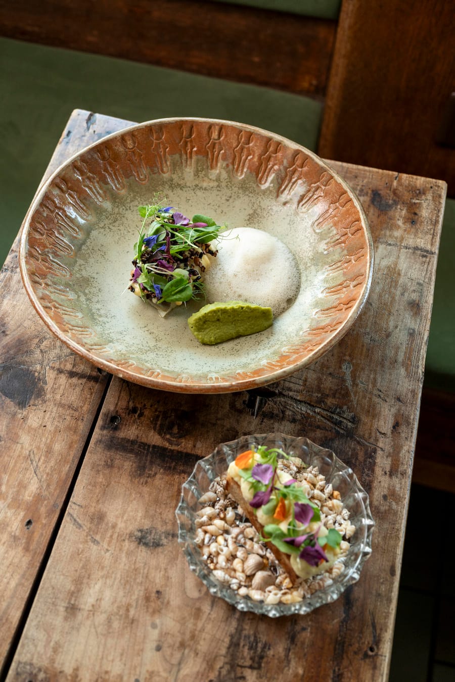Skrei mit Erbse-Miso, Baccala Mantecato.