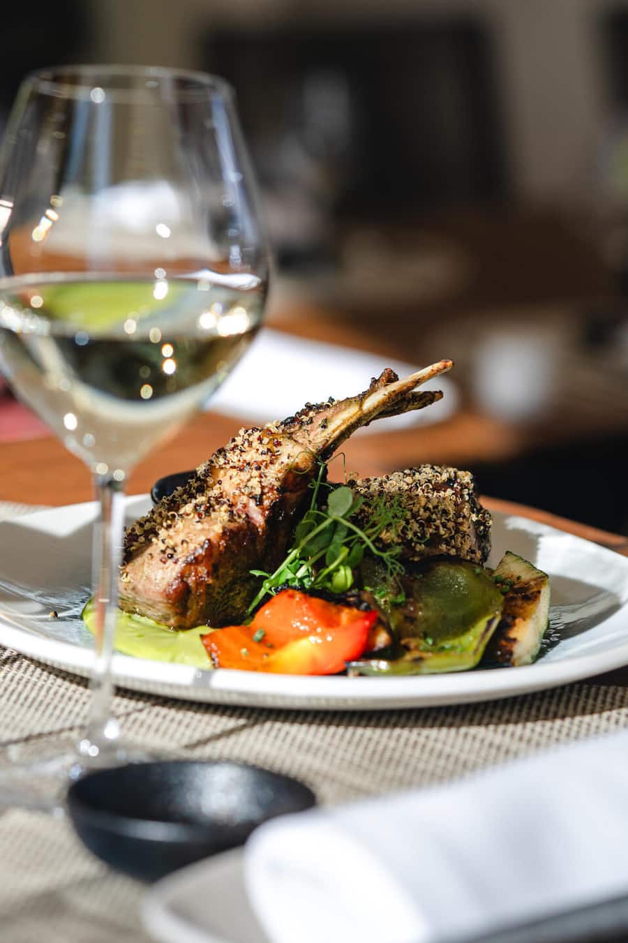 Nicht nur Sushi: Lamb chops with a quinoa crust, confit vegetable and sage-infused teriyaki sauce. Buddha Bar, Grand Hotel du Lac, Vevey, VD HO via Marketing@ghdl.ch