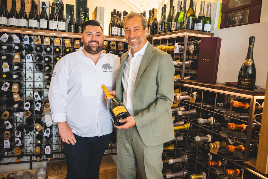 «Krug» im Keller! Federico Palladino und Alessandro Seralvo in der Enoteca.