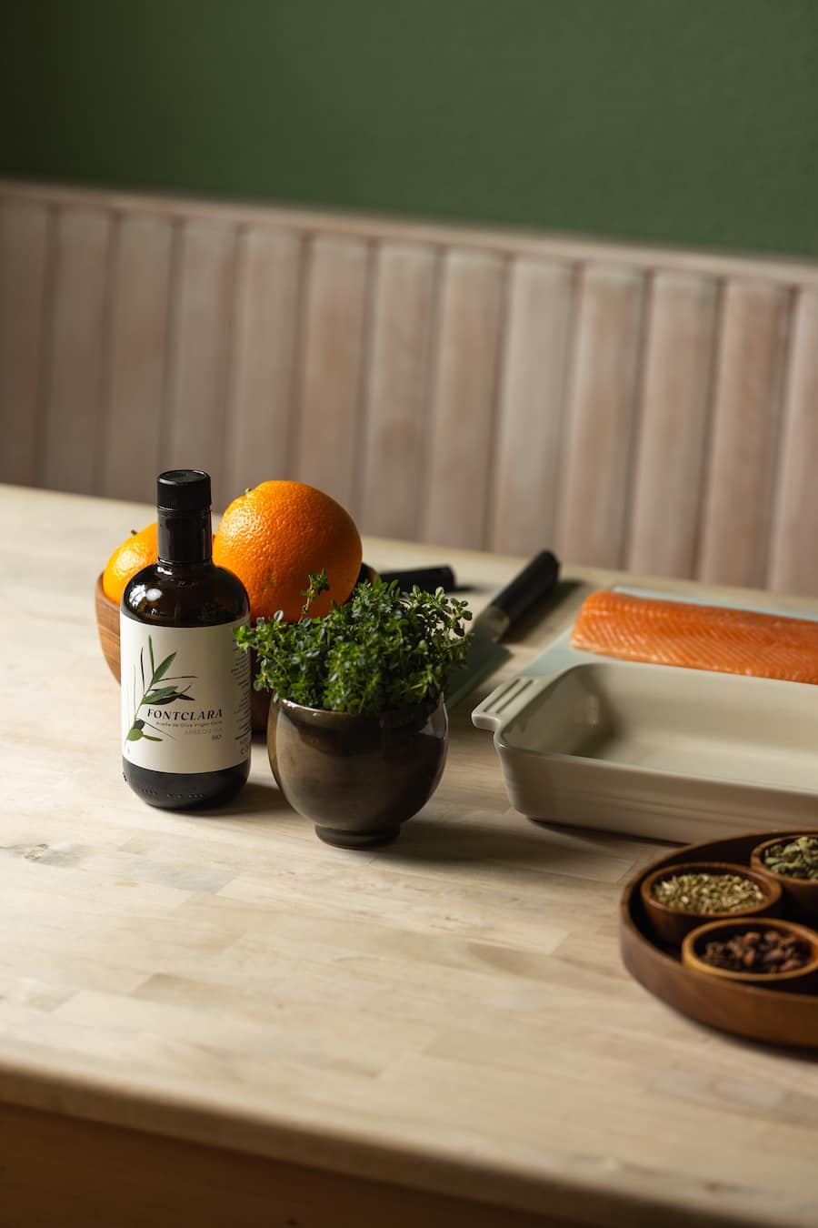 Tanja Grandits, Fontclara Olivenöl, Saibling im Olivenöl konfiert, Orangen-Vinaigrette