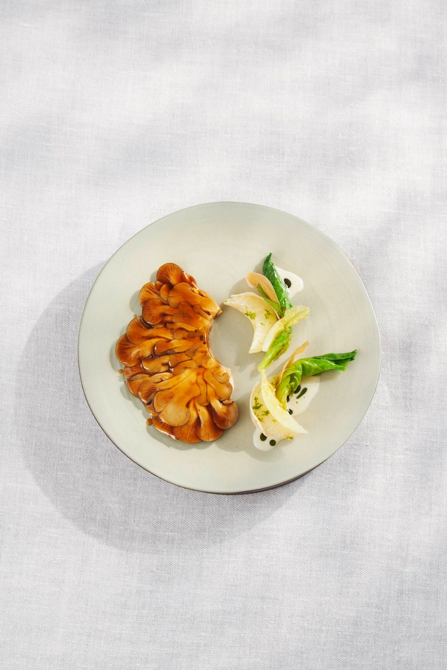 Black Pearl Austernpilze mit Yuzu Kochsalat und Liebstoeckl