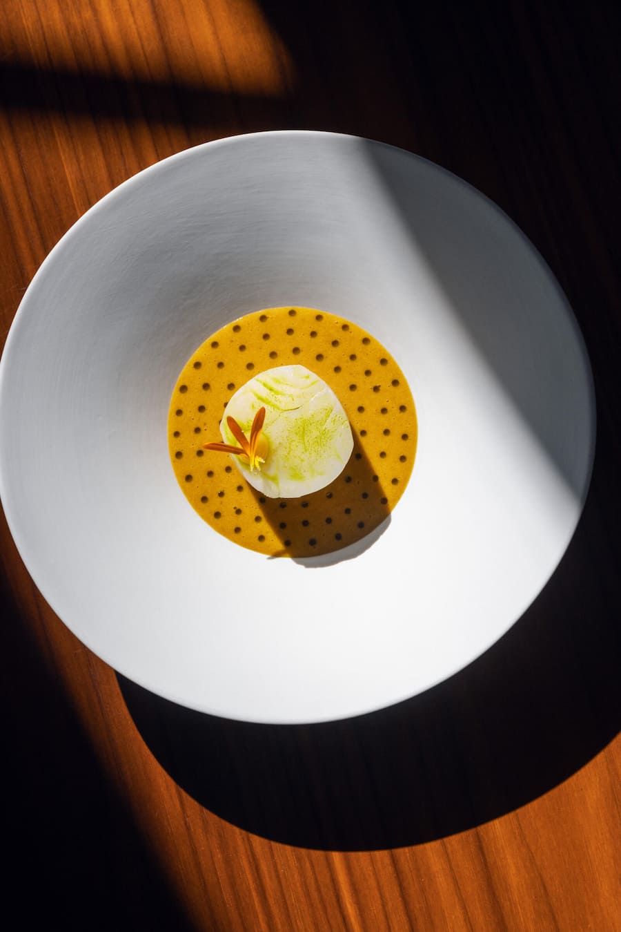 Kunst auf dem Teller: Skrei an einer Sauce auf Basis von Seeigel.