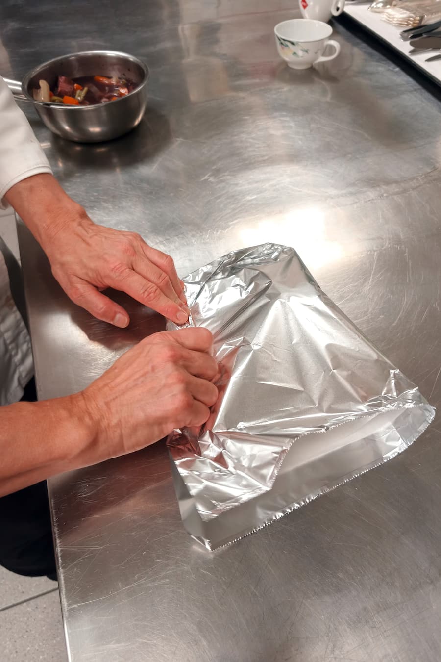 Sorgfältig einpacken falten und nochmals in den Ofen.