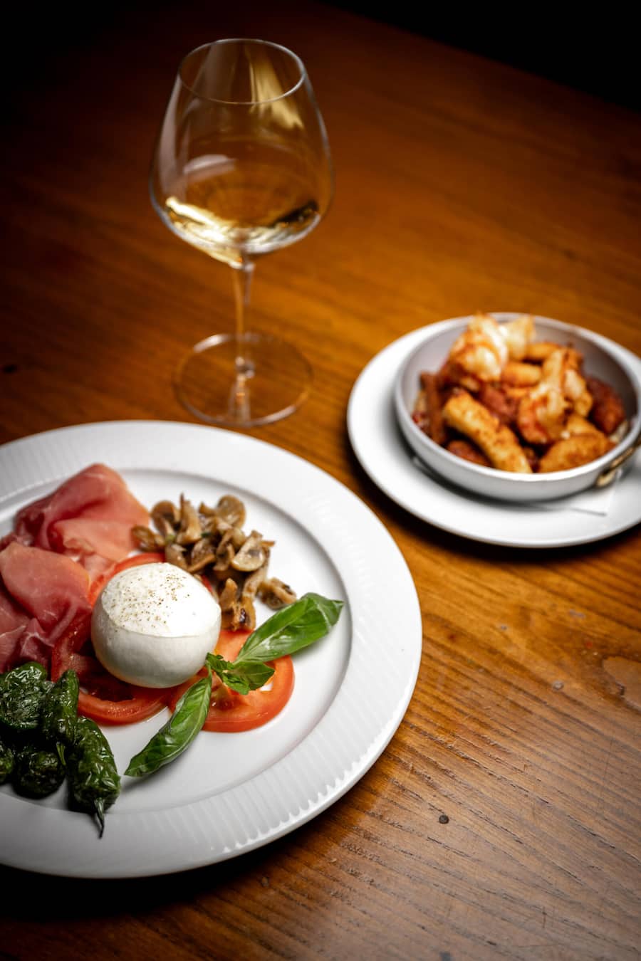 Antipasti della Casa - Gamberoni, Seppia, Prosciutto Crudo Burrata, Funghi, Pimientos de Padron