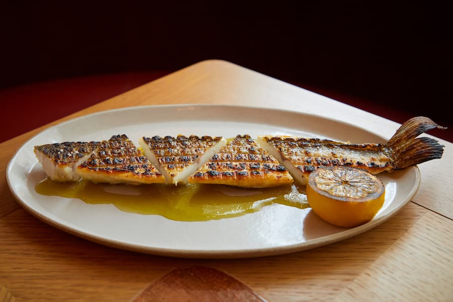 charcoal grilled Branzino at Humm Restaurant NYC