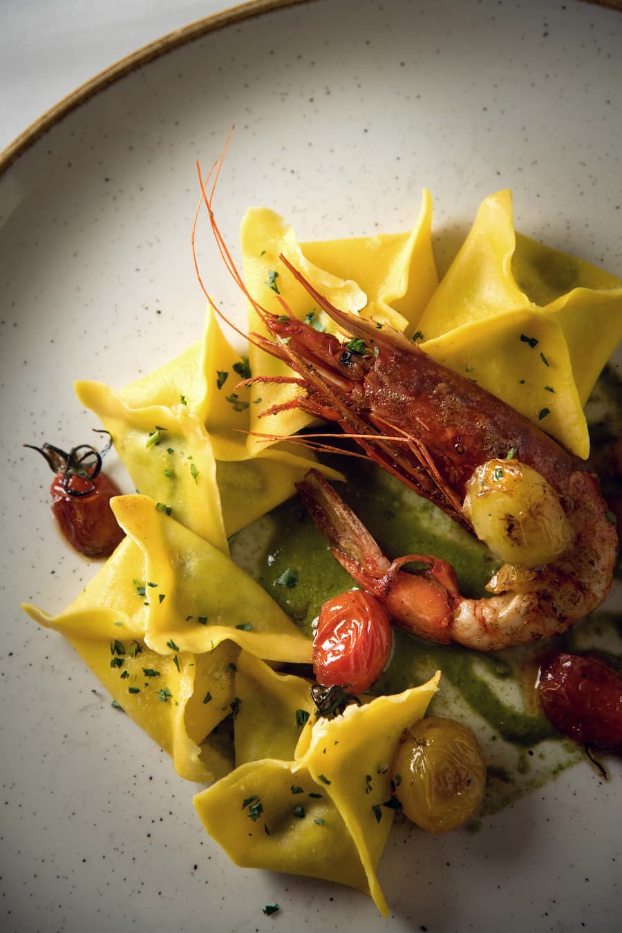 GM_Da Angela_Ravioli mit Ricotta und Gambero rosso di Mazzra/Ravioli di ricotta con gambero rosso di Mazzra