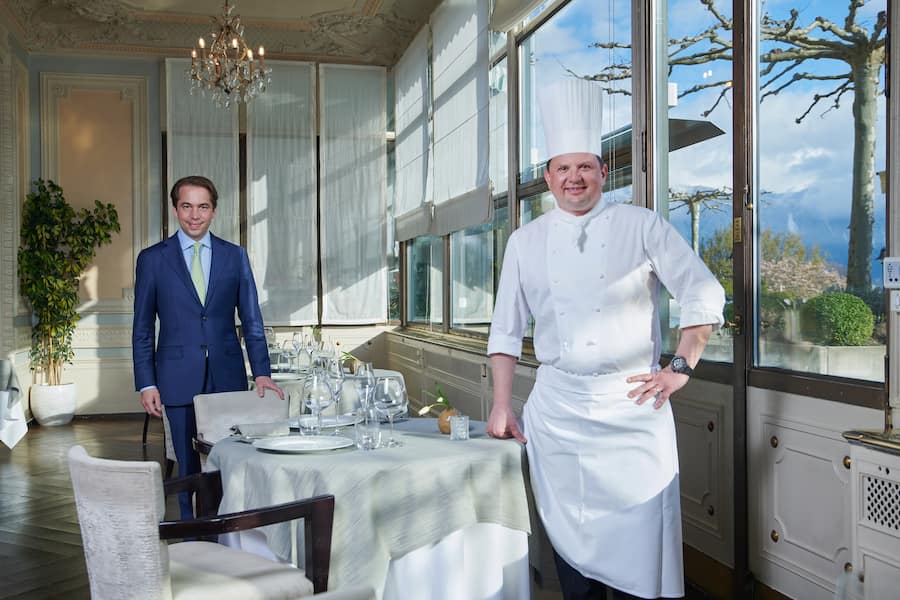Sie sorgten im «Trois Couronnes» für kulinarische Sternstunden: Franck Giovannini, General Manager Jay Gauer.